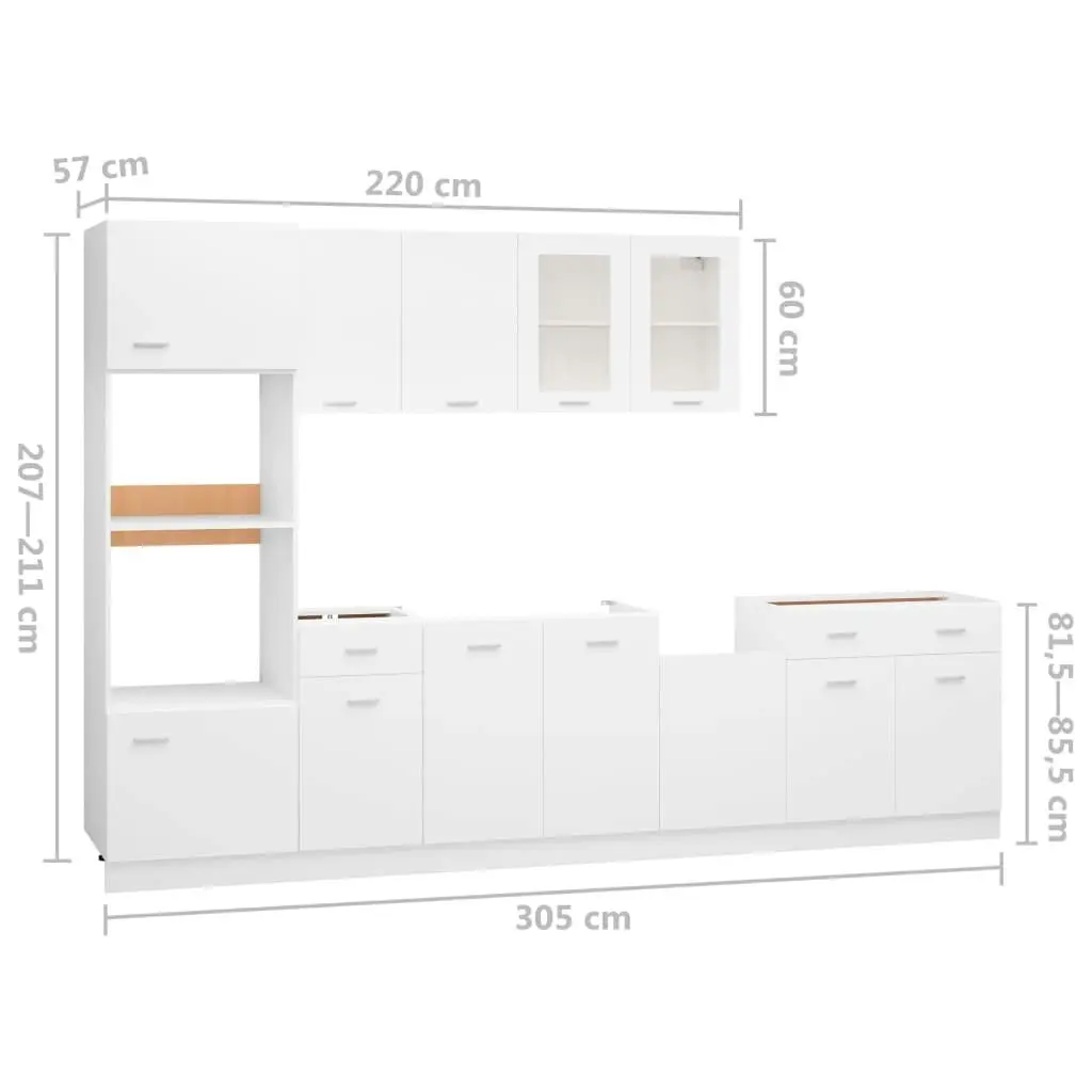 7 Piece Kitchen Cabinet Set White Engineered Wood 3067623