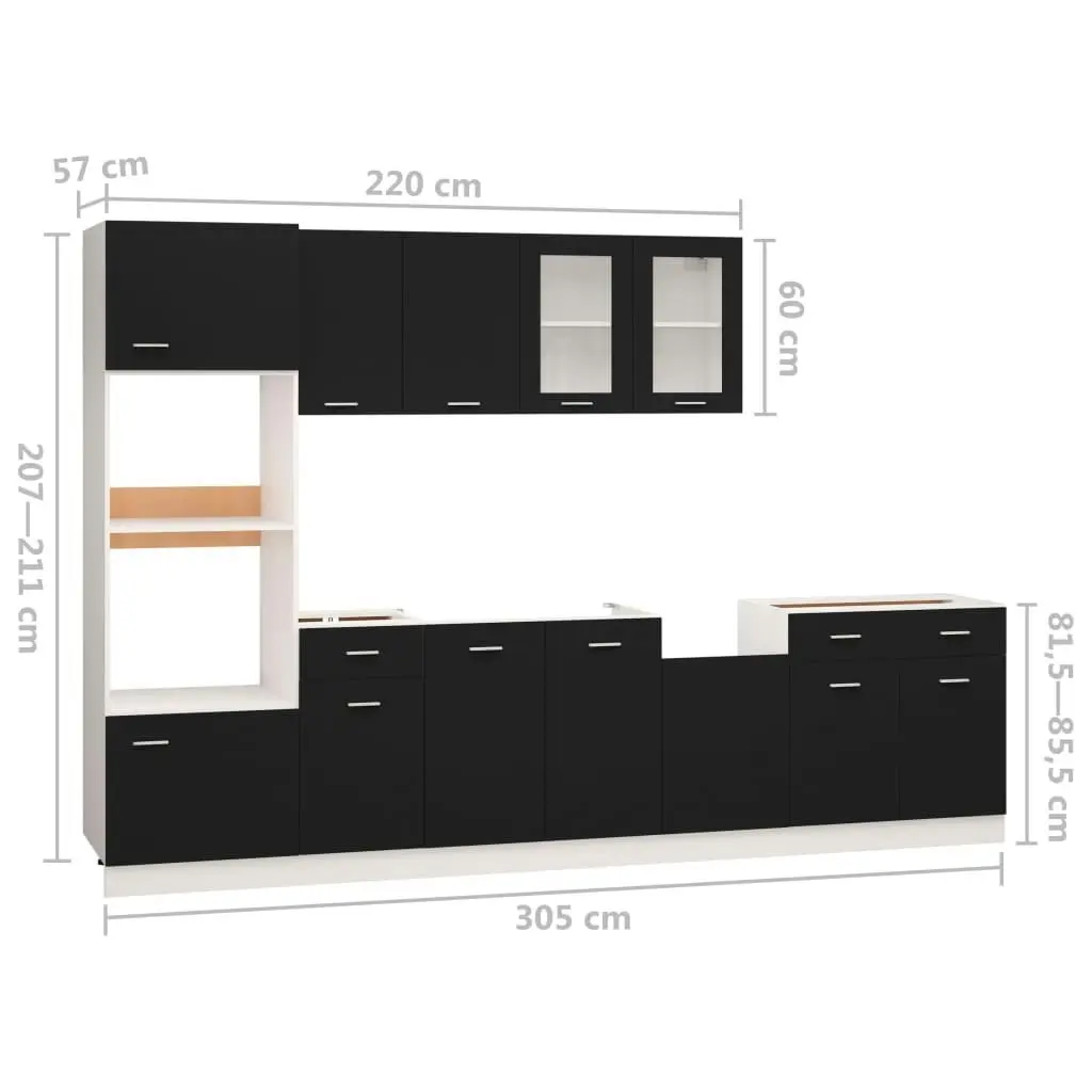 7 Piece Kitchen Cabinet Set Black Engineered Wood 3067624