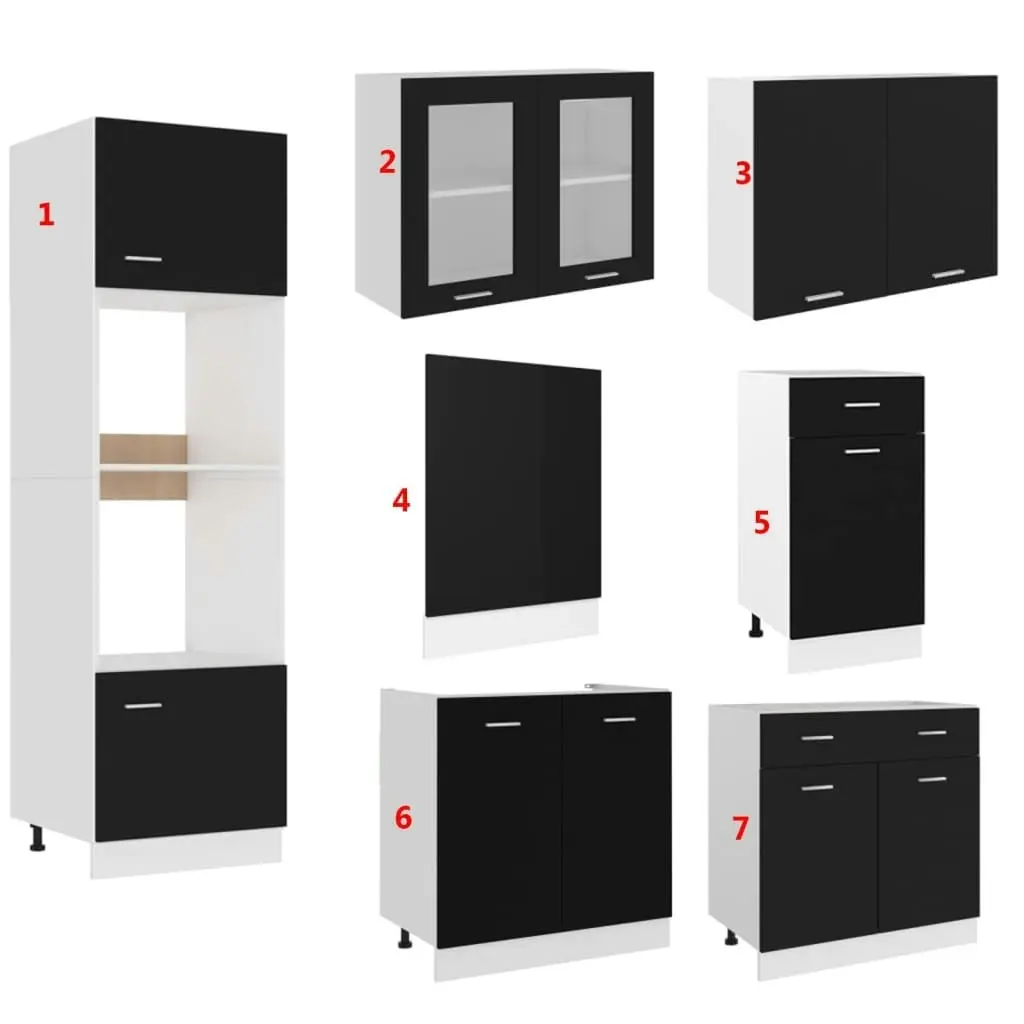 7 Piece Kitchen Cabinet Set Black Engineered Wood 3067624