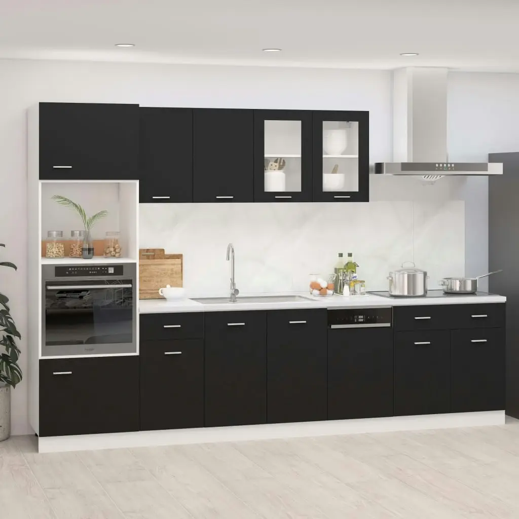 7 Piece Kitchen Cabinet Set Black Engineered Wood 3067624