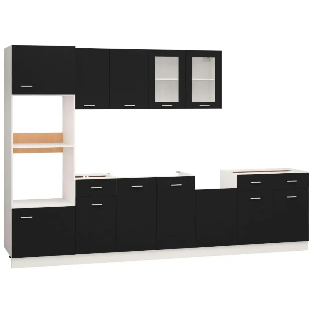 7 Piece Kitchen Cabinet Set Black Engineered Wood 3067624