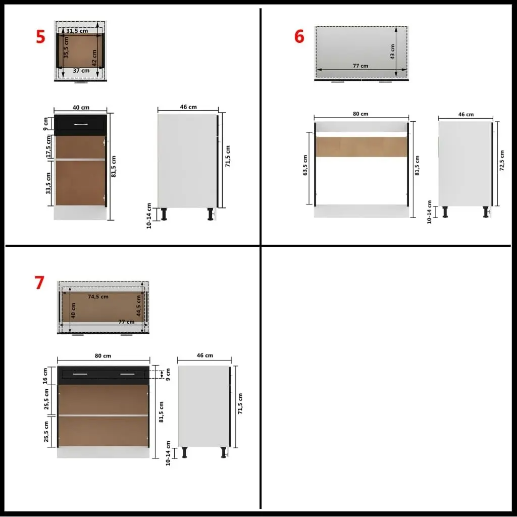 7 Piece Kitchen Cabinet Set Black Engineered Wood 3067624