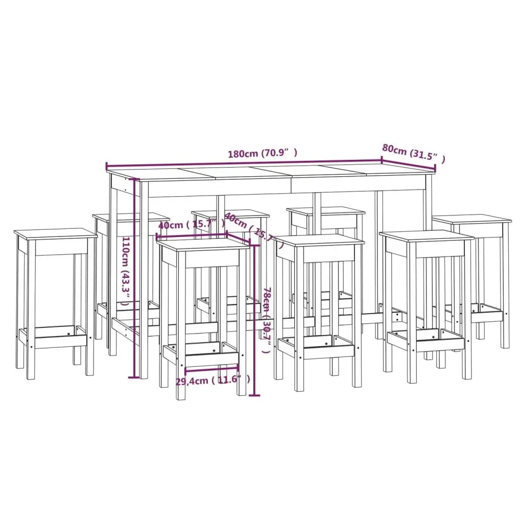 9 Piece Bar Set Solid Wood Pine 3124717