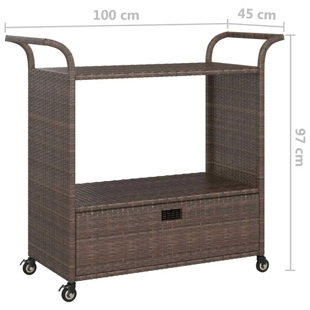 Bar Cart with Drawer Brown 100x45x97 cm Poly Rattan 316662