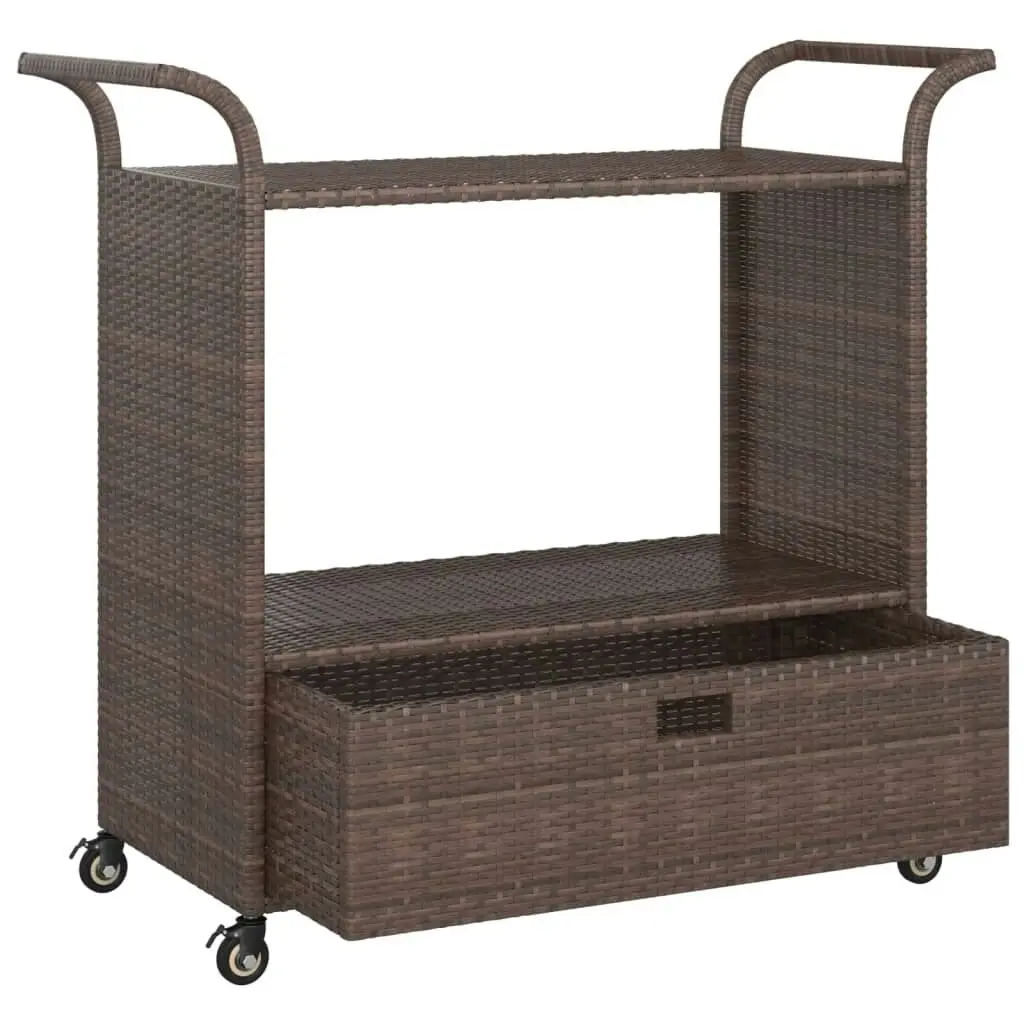 Bar Cart with Drawer Brown 100x45x97 cm Poly Rattan 316662