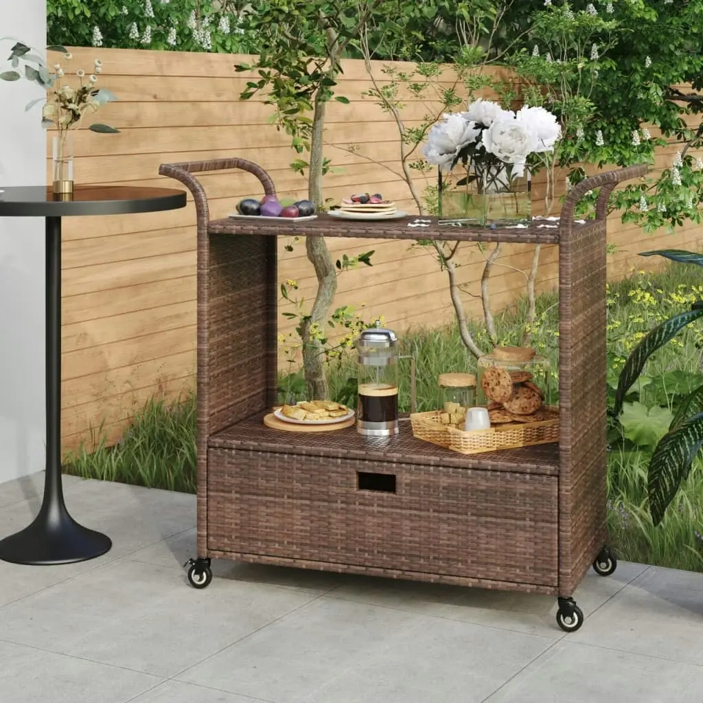 Bar Cart with Drawer Brown 100x45x97 cm Poly Rattan 316662