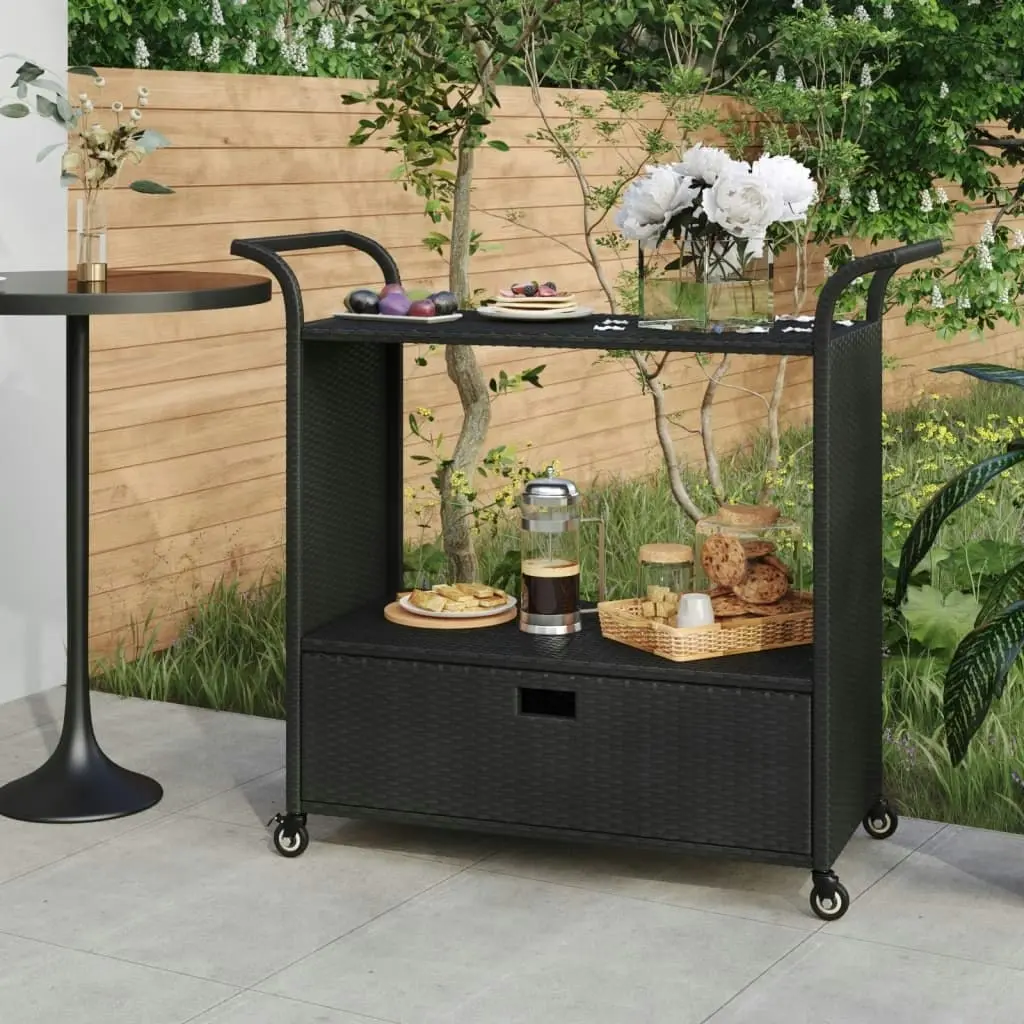 Bar Cart with Drawer Black 100x45x97 cm Poly Rattan 316663