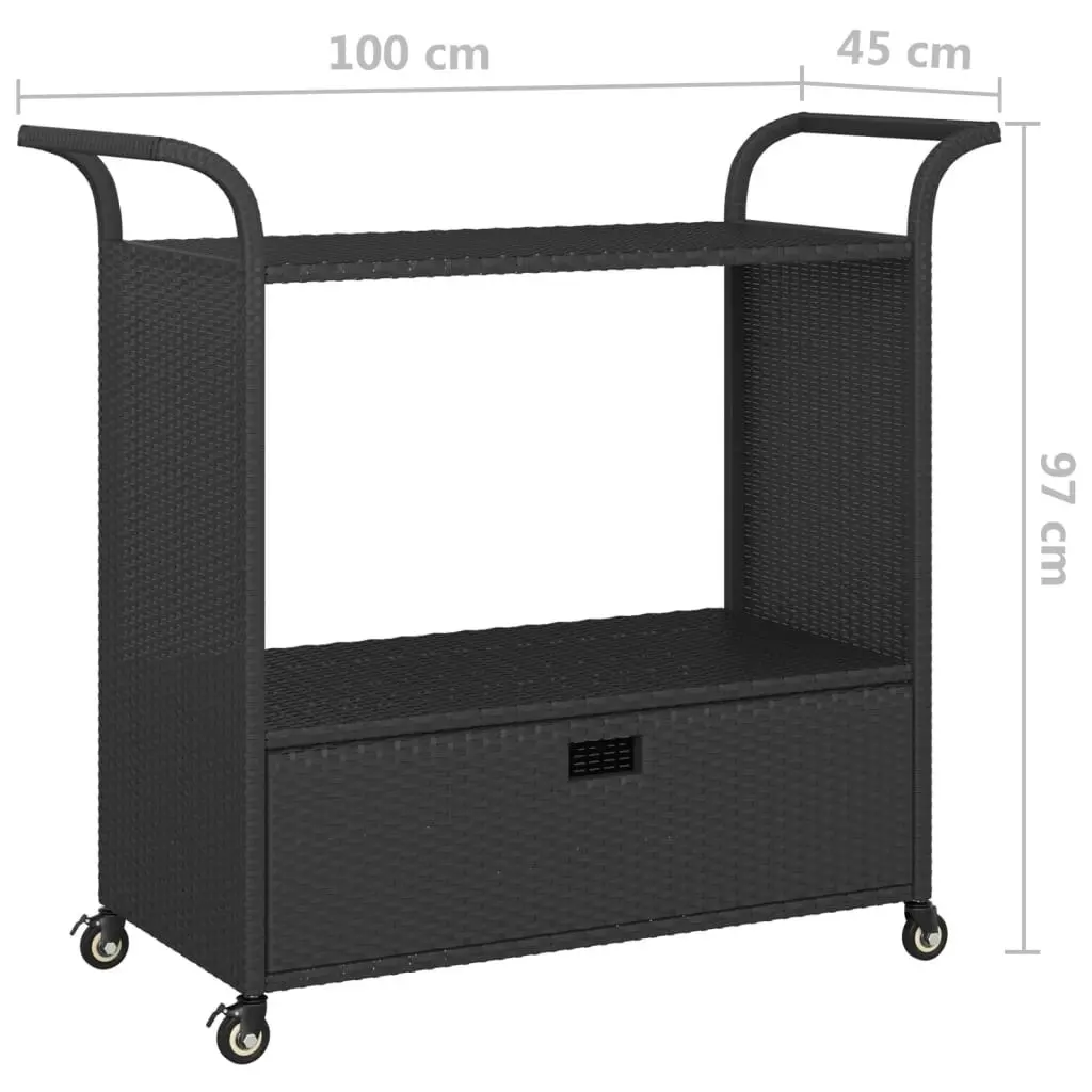 Bar Cart with Drawer Black 100x45x97 cm Poly Rattan 316663