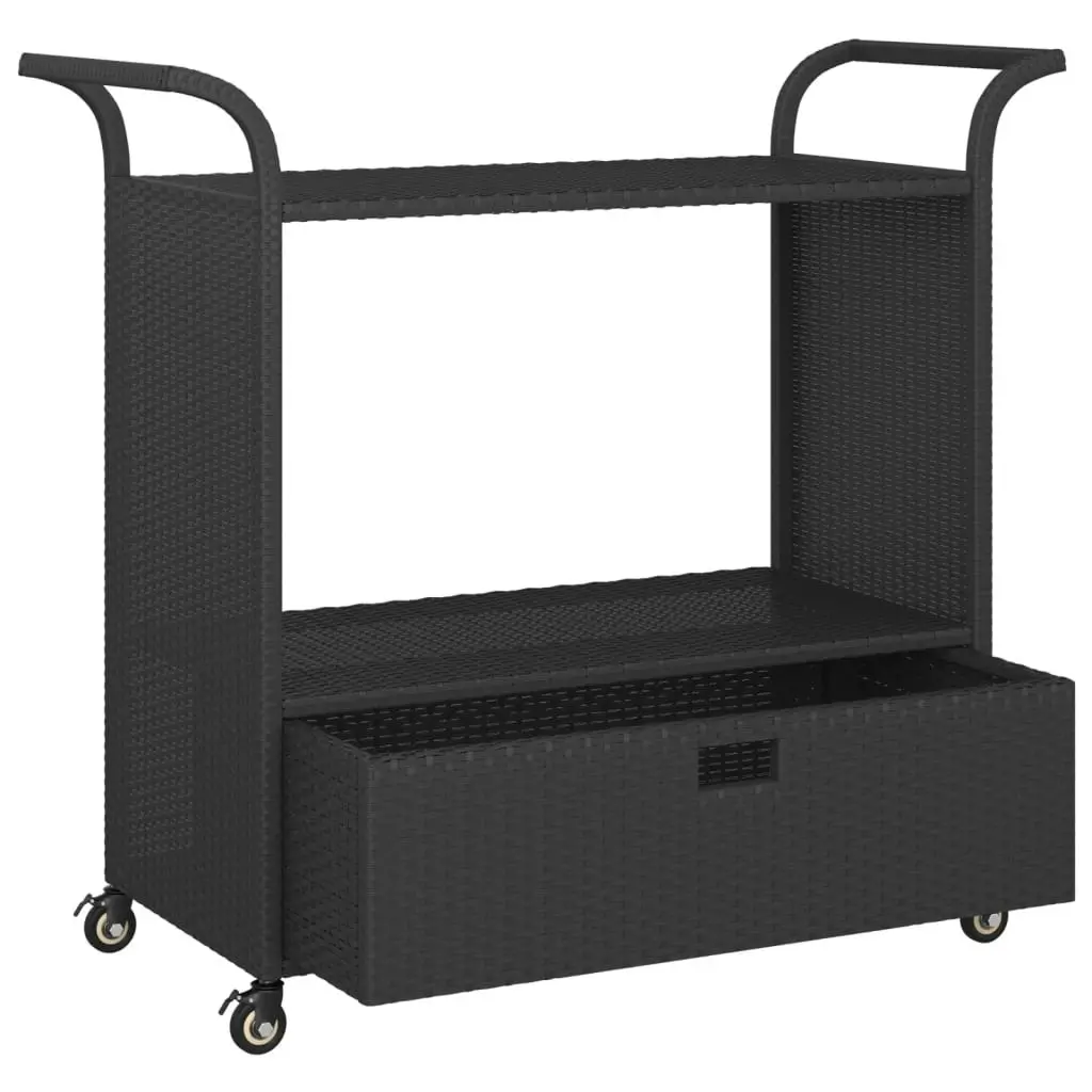 Bar Cart with Drawer Black 100x45x97 cm Poly Rattan 316663