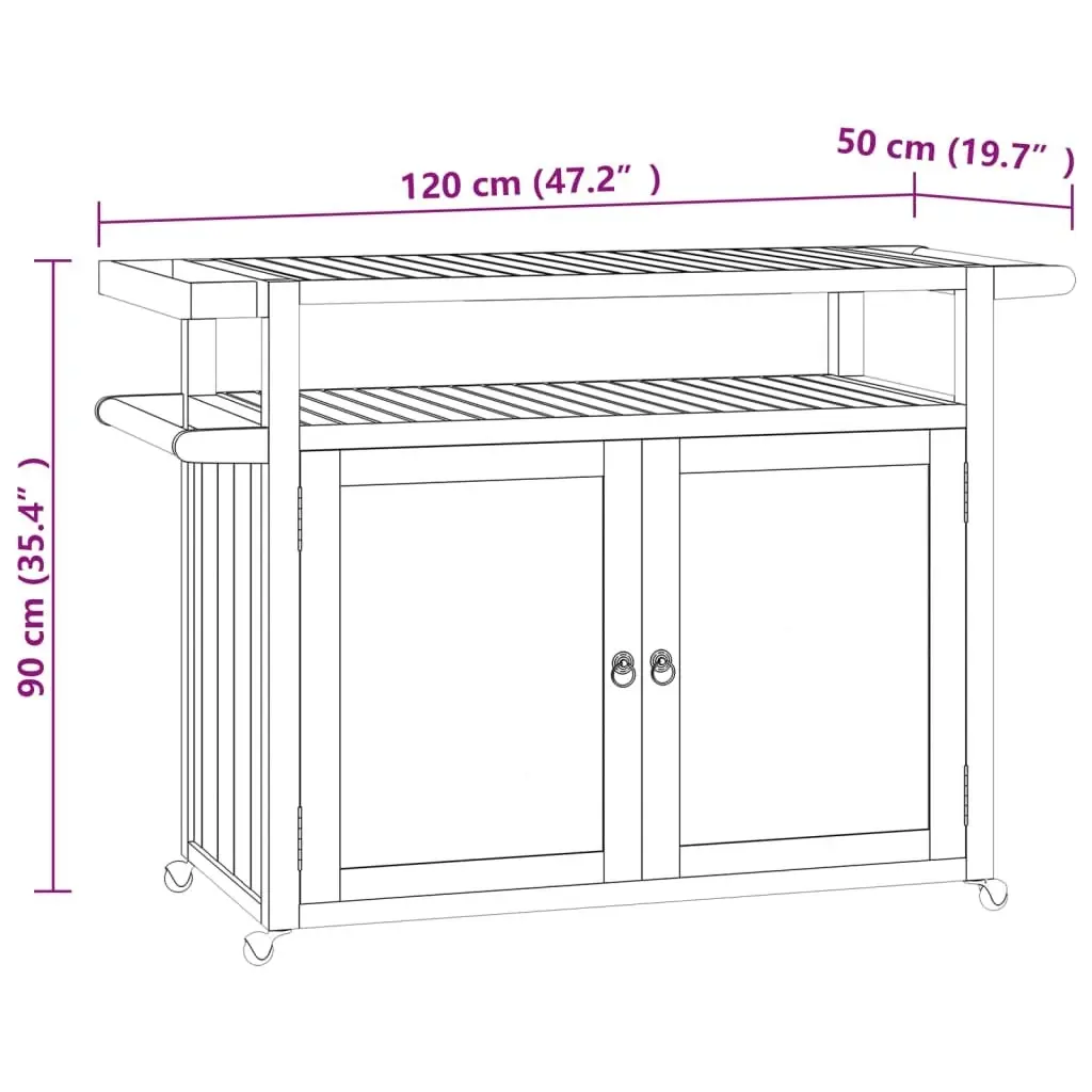 Bar Cart 120x50x90 cm Solid Wood Teak 340764