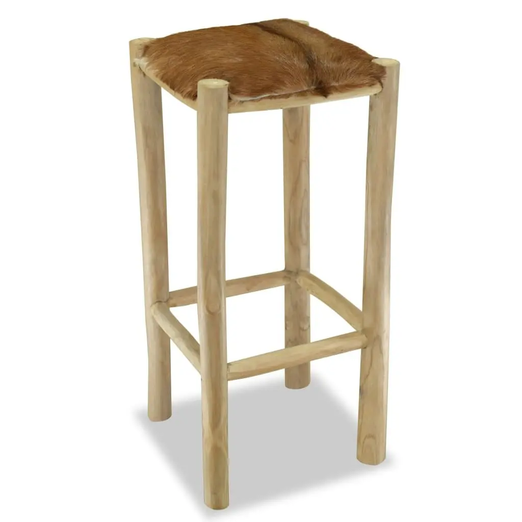 Bar Stool Real Leather and Solid Teak Wood 244544