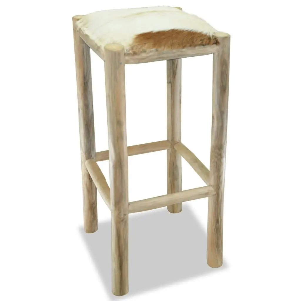 Bar Stool Real Leather and Solid Teak Wood 244544