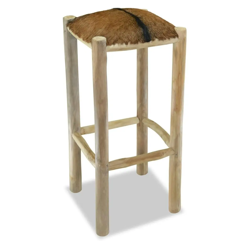 Bar Stool Real Leather and Solid Teak Wood 244544