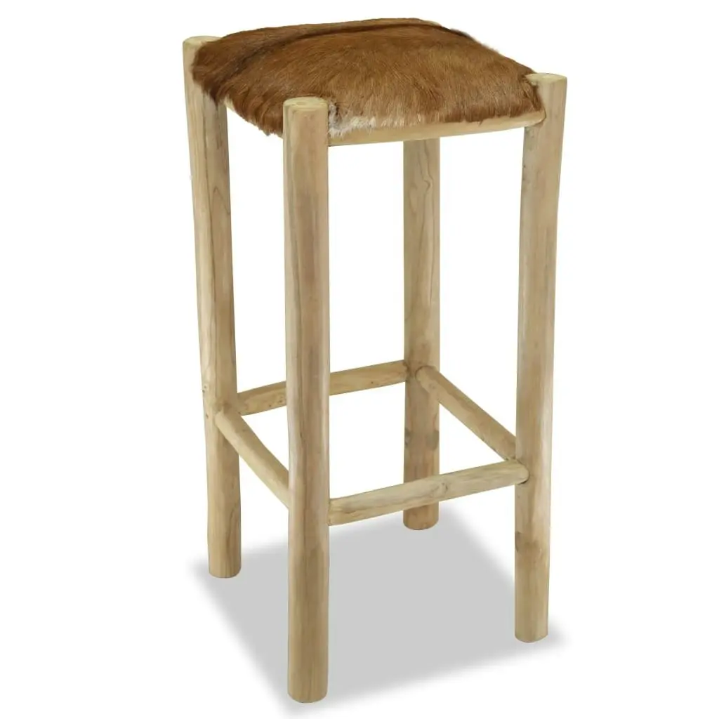 Bar Stool Real Leather and Solid Teak Wood 244544