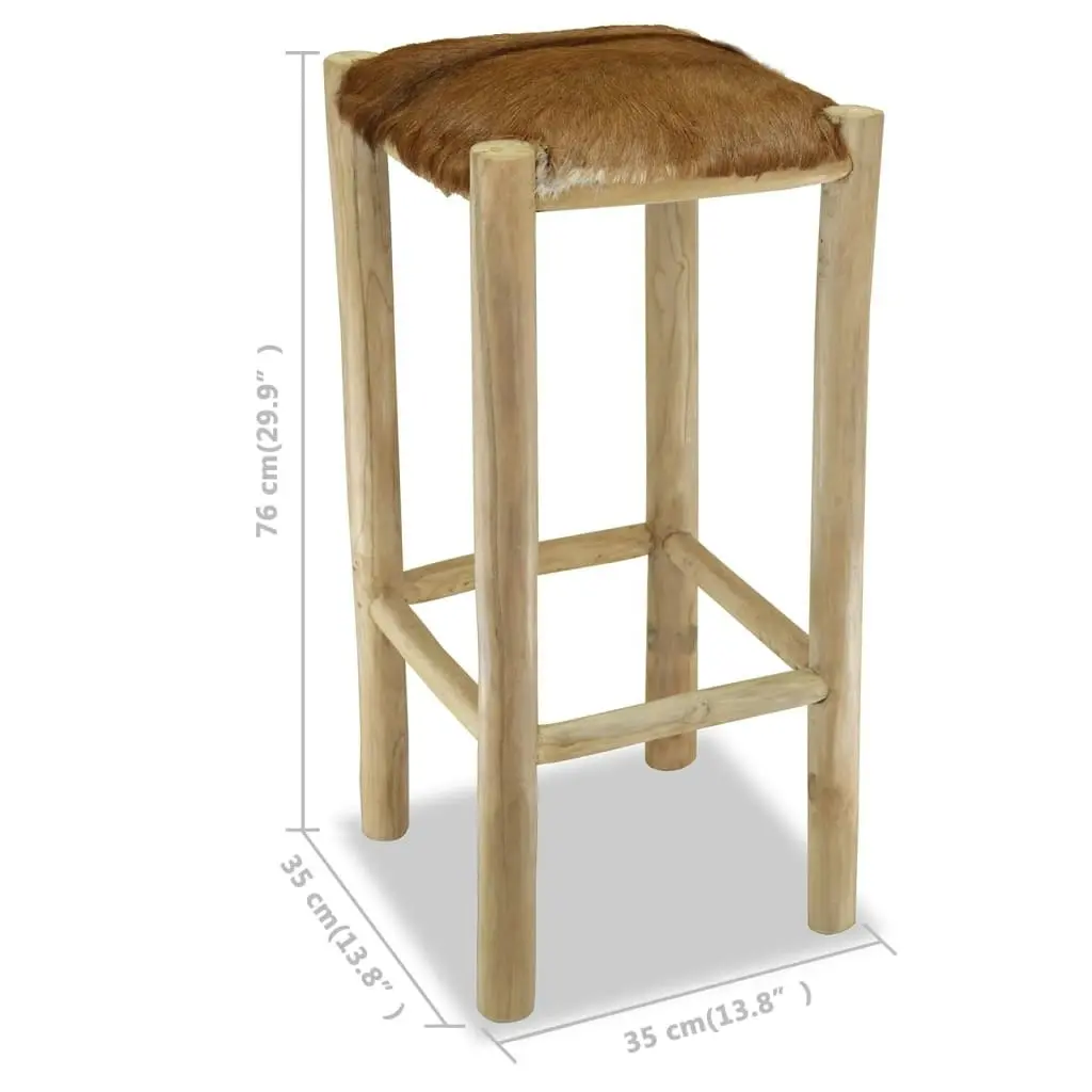 Bar Stool Real Leather and Solid Teak Wood 244544