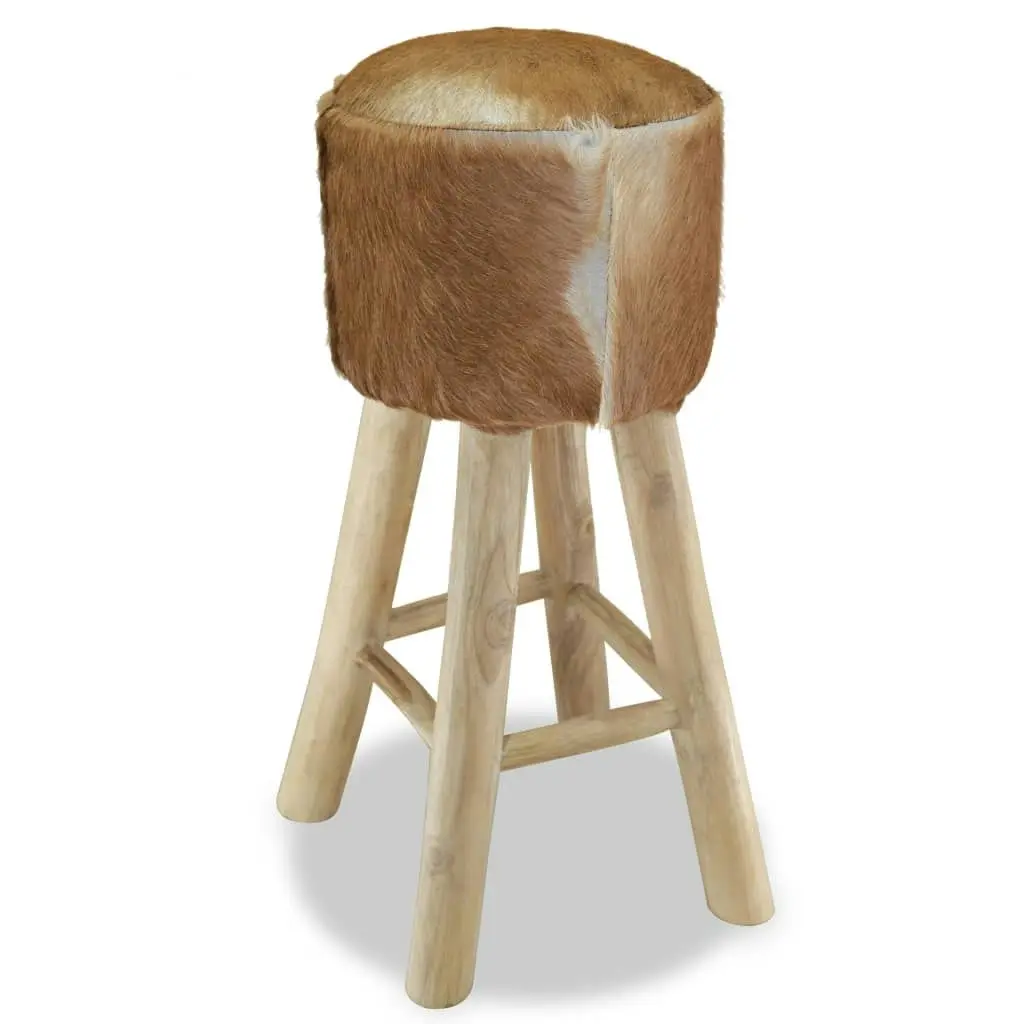 Bar Stool Real Leather and Solid Teak Wood 244542