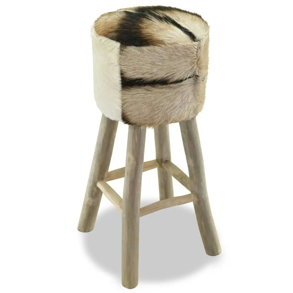 Bar Stool Real Leather and Solid Teak Wood 244542