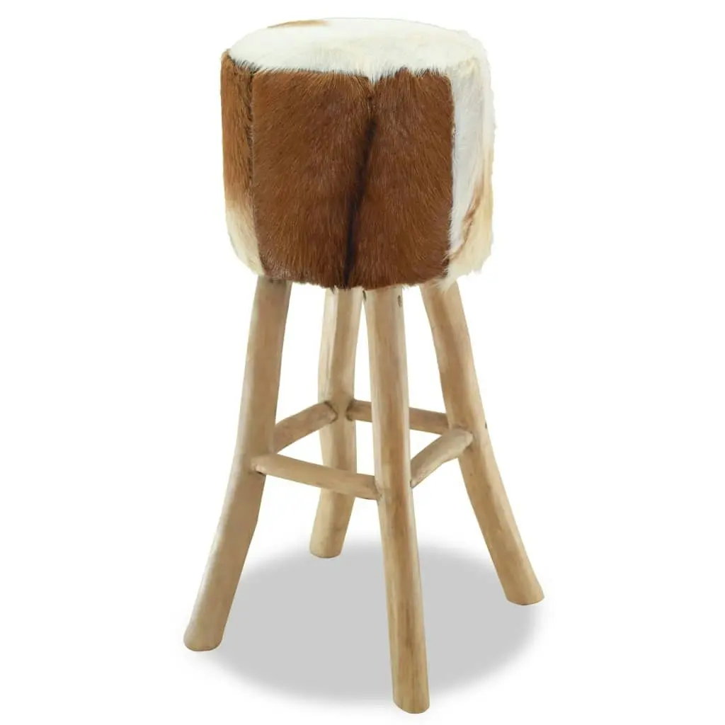 Bar Stool Real Leather and Solid Teak Wood 244542