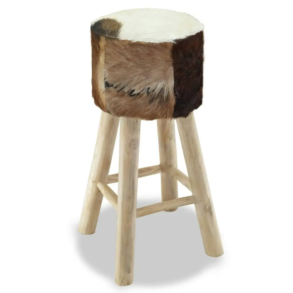 Bar Stool Real Leather and Solid Teak Wood 244542