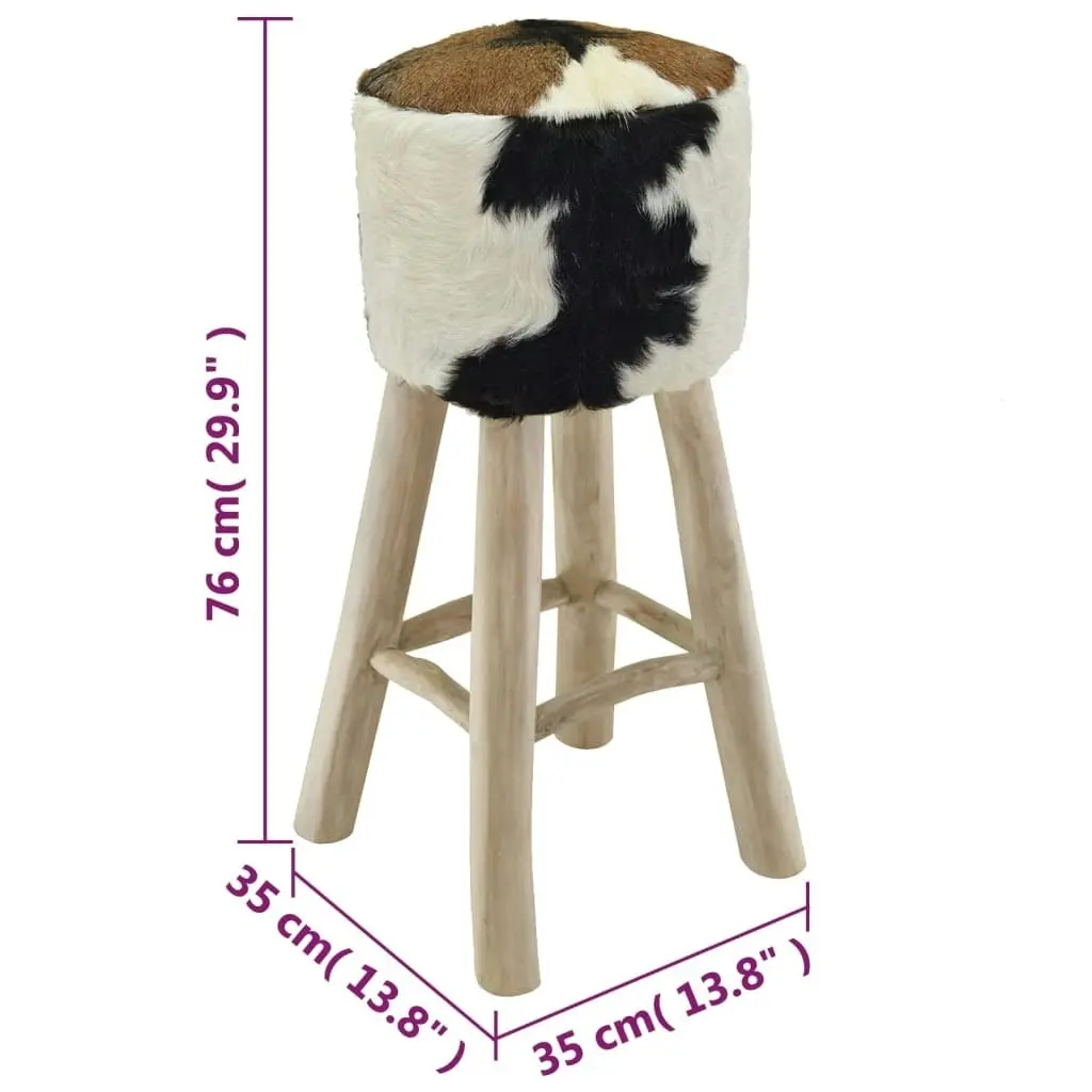 Bar Stool Real Leather and Solid Teak Wood 244542