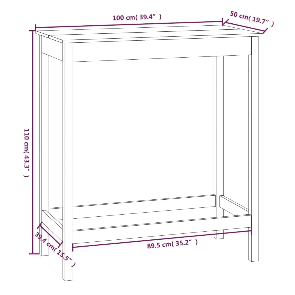 Bar Table 100x50x110 cm Solid Wood Pine 822152