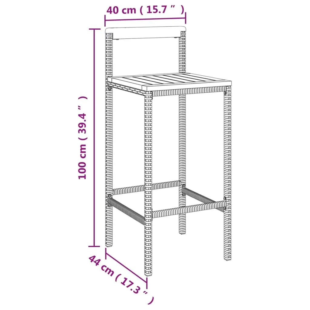 Bar Stools 2 pcs Grey Poly Rattan and Solid Wood Acacia 362607