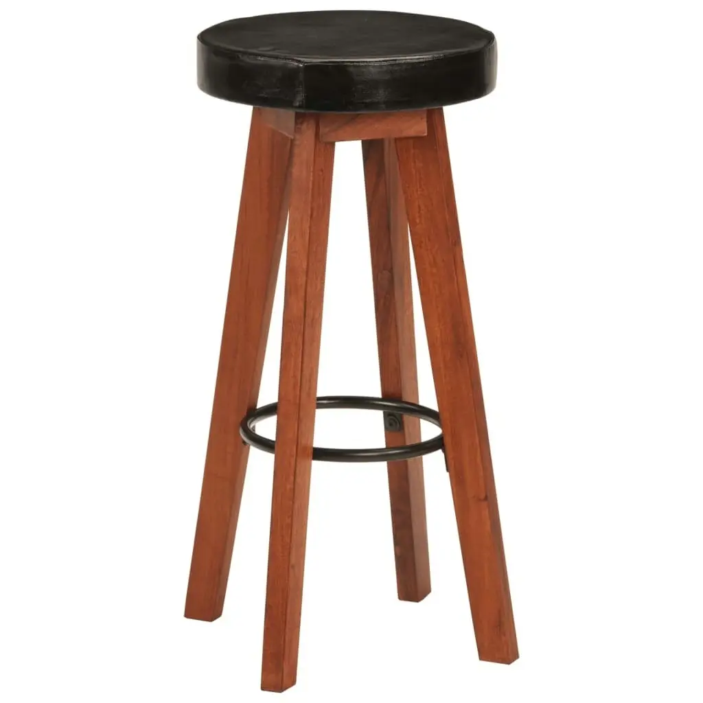 Bar Stools 2 pcs Real Leather and Solid Wood Acacia 348165