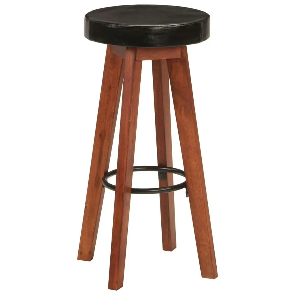 Bar Stools 2 pcs Real Leather and Solid Wood Acacia 348165