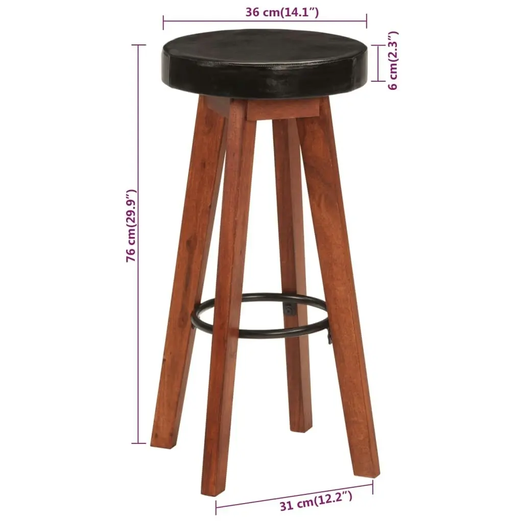 Bar Stools 2 pcs Real Leather and Solid Wood Acacia 348165