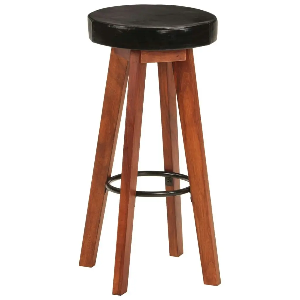 Bar Stools 2 pcs Real Leather and Solid Wood Acacia 348165