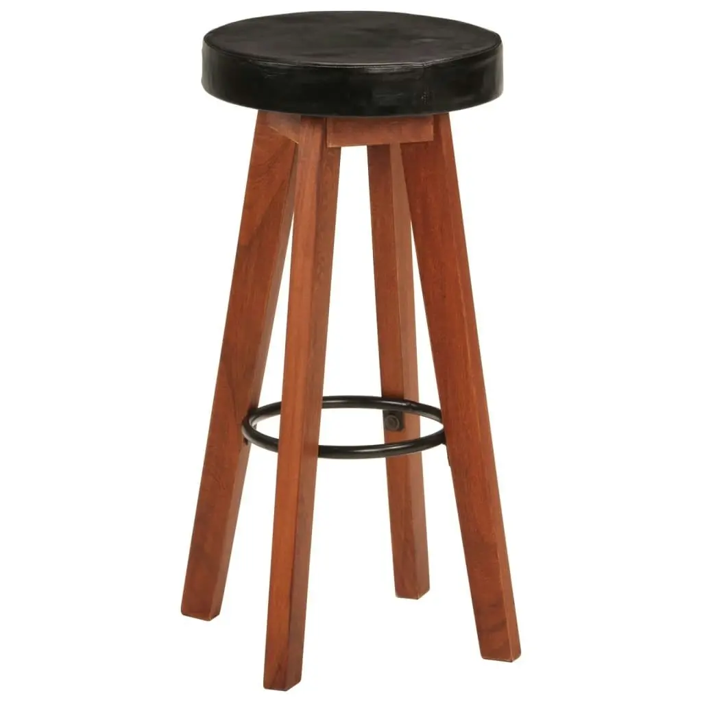 Bar Stools 2 pcs Real Leather and Solid Wood Acacia 348165