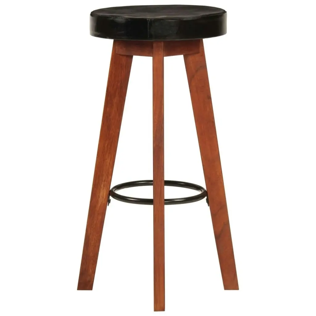 Bar Stools 2 pcs Real Leather and Solid Wood Acacia 348165