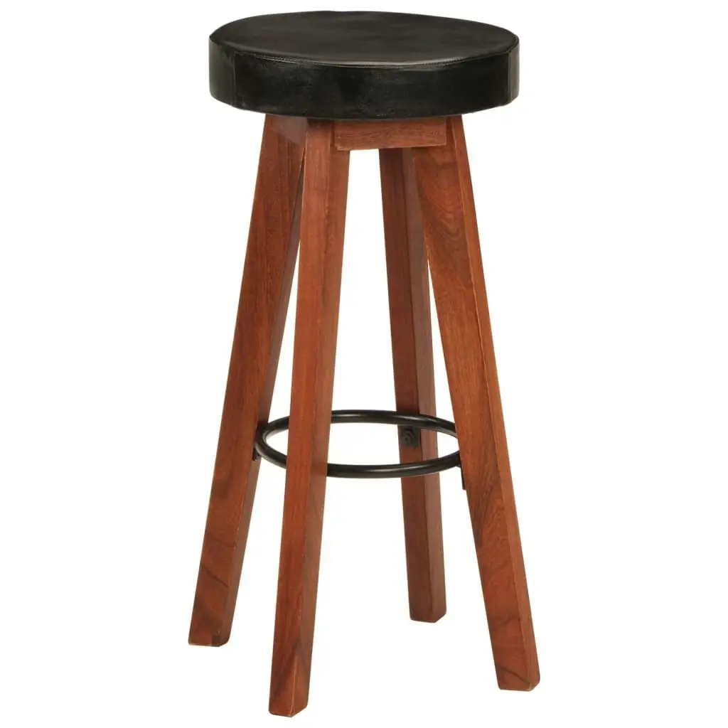 Bar Stools 2 pcs Real Leather and Solid Wood Acacia 348165