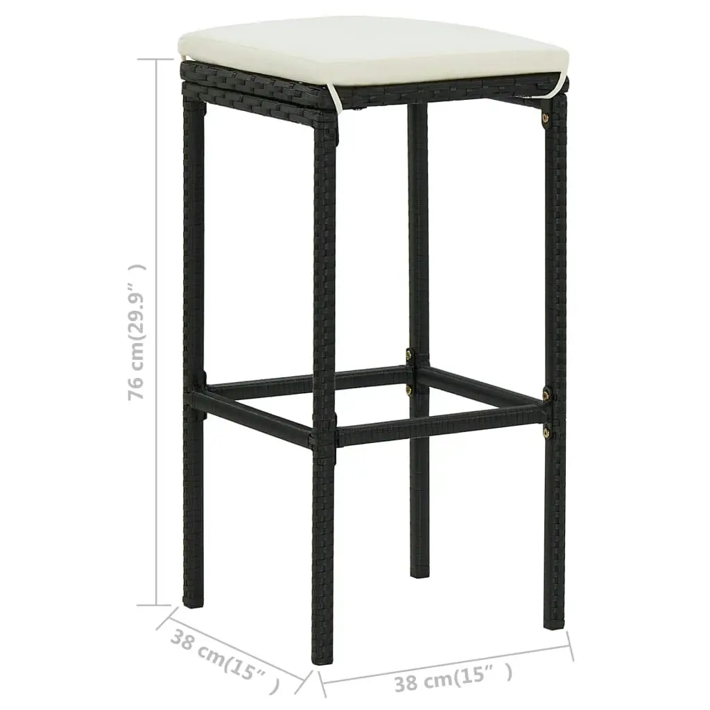 Bar Stools with Cushions 2 pcs Black Poly Rattan 313440