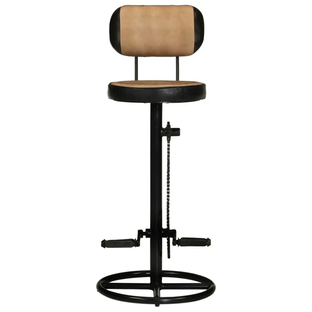 Bar Stools with Canvas Print 2 pcs Brown and Black Real Goat Leather 338217