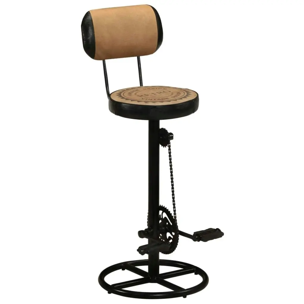 Bar Stools with Canvas Print 2 pcs Brown and Black Real Goat Leather 338217