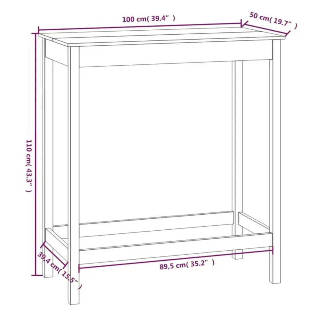 Bar Table 100x50x110 cm Solid Wood Pine 833265