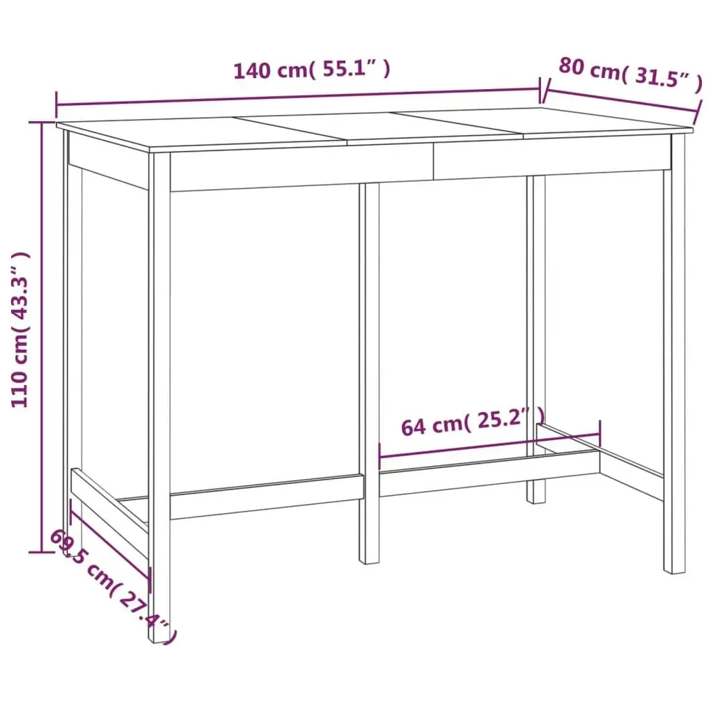 Bar Table 140x80x110 cm Solid Wood Pine 822157