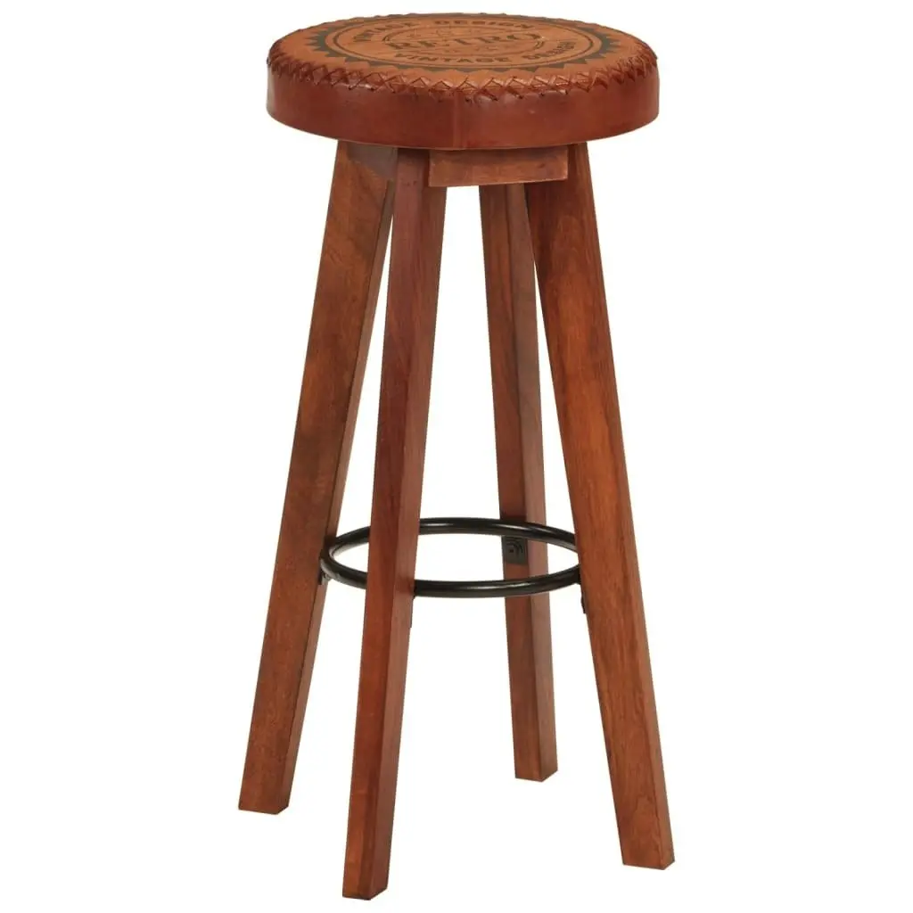 Bar Stools 2 pcs Real Leather and Solid Wood Acacia 348164