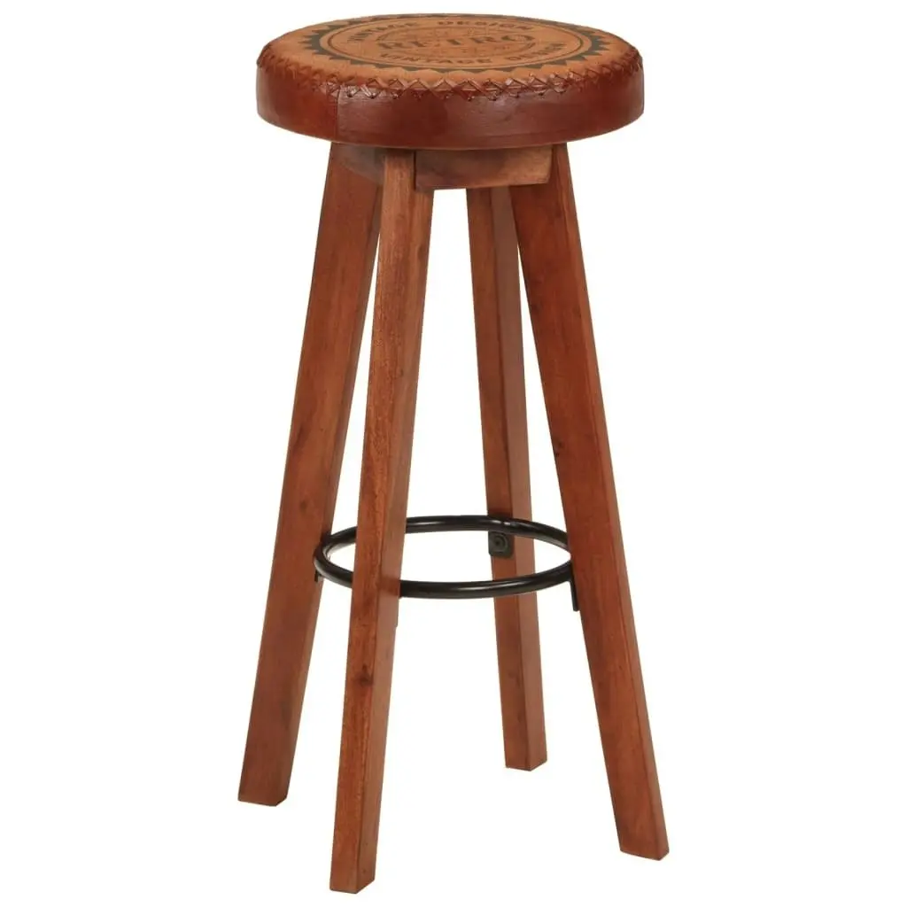 Bar Stools 2 pcs Real Leather and Solid Wood Acacia 348164