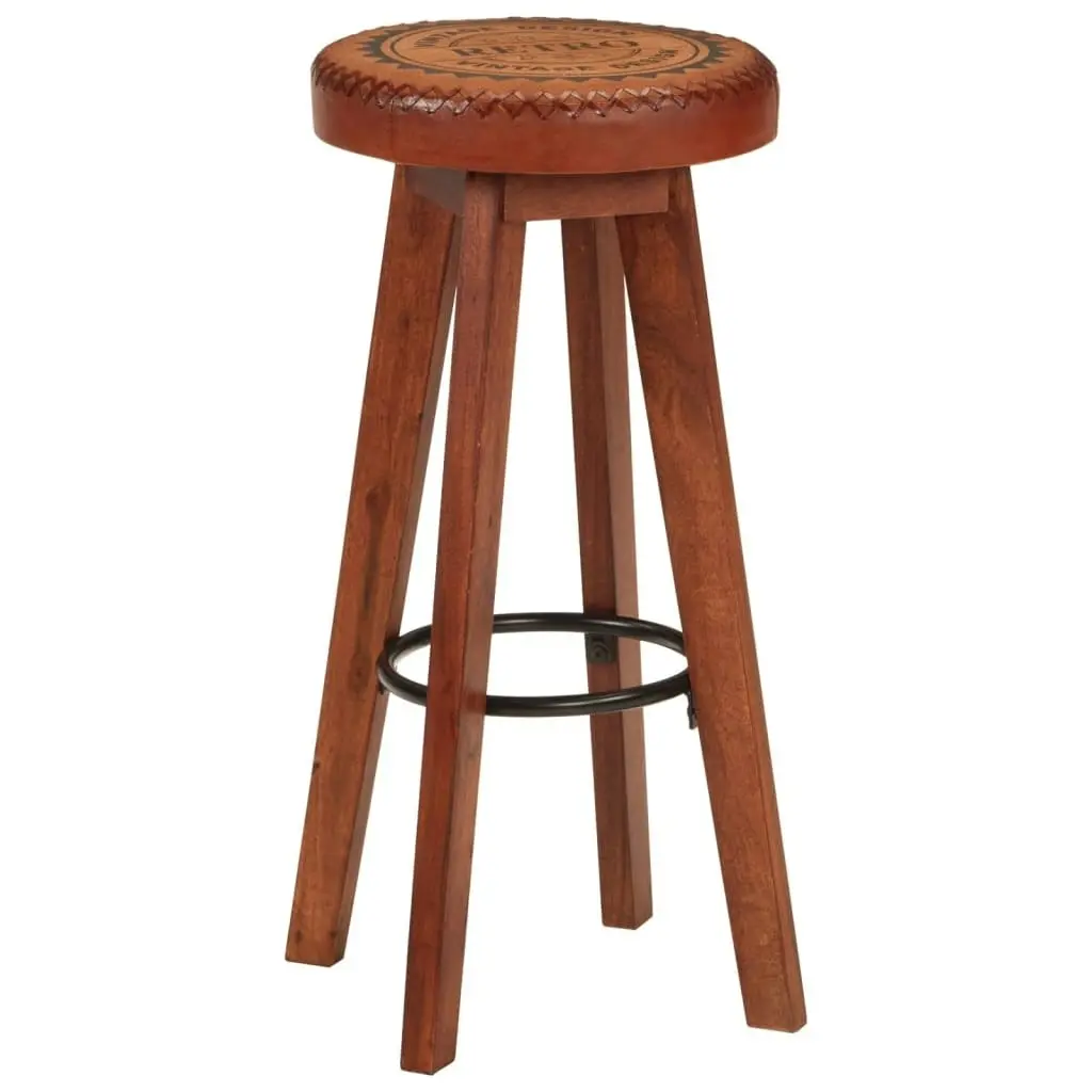 Bar Stools 2 pcs Real Leather and Solid Wood Acacia 348164