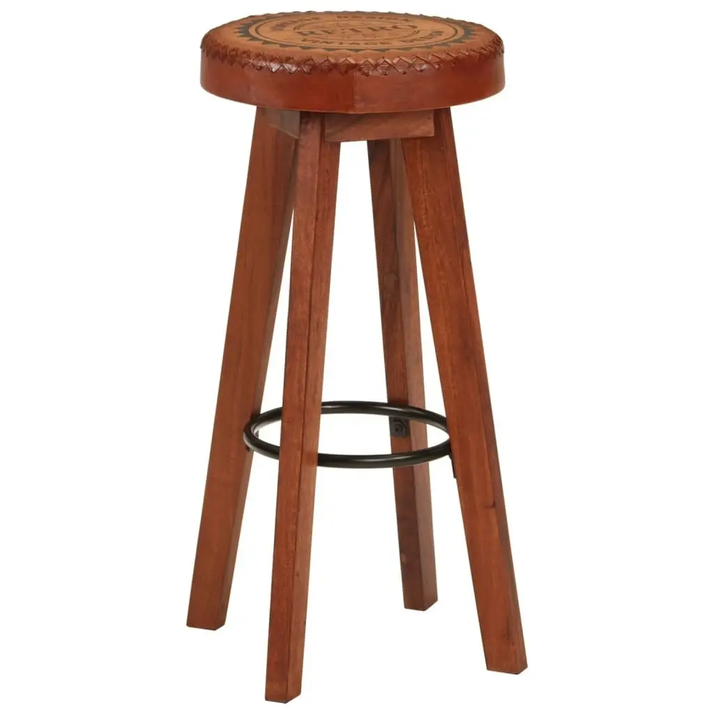 Bar Stools 2 pcs Real Leather and Solid Wood Acacia 348164