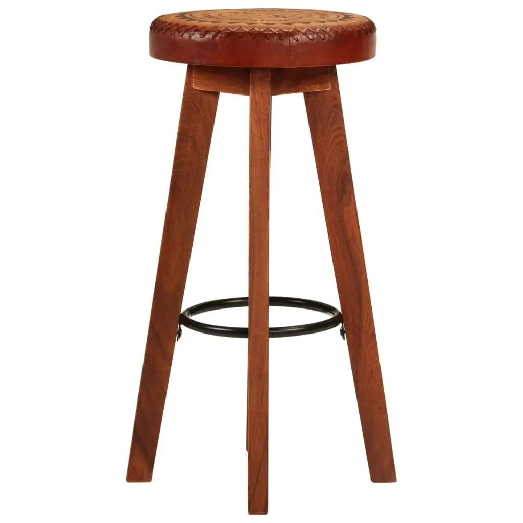 Bar Stools 2 pcs Real Leather and Solid Wood Acacia 348164