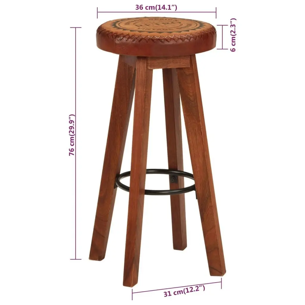 Bar Stools 2 pcs Real Leather and Solid Wood Acacia 348164