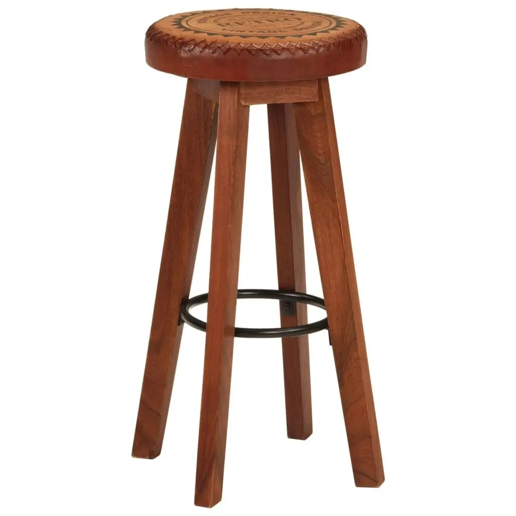 Bar Stools 2 pcs Real Leather and Solid Wood Acacia 348164