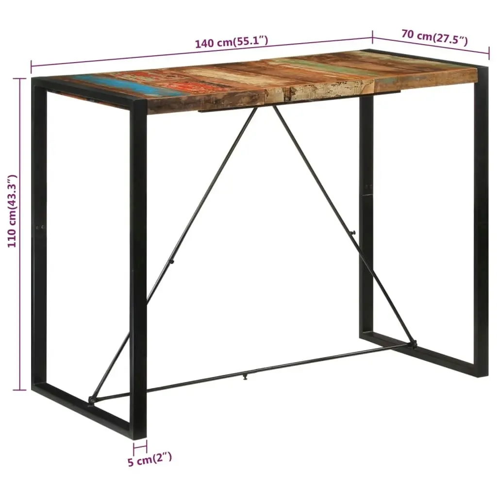 Bar Table 140x70x110 cm Solid Wood Reclaimed 351719