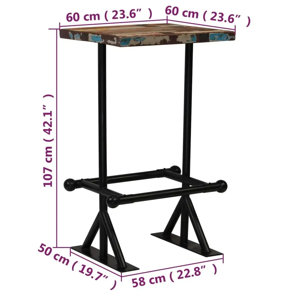 Bar Table Solid Reclaimed Wood Multicolour 60x60x107 cm 245386