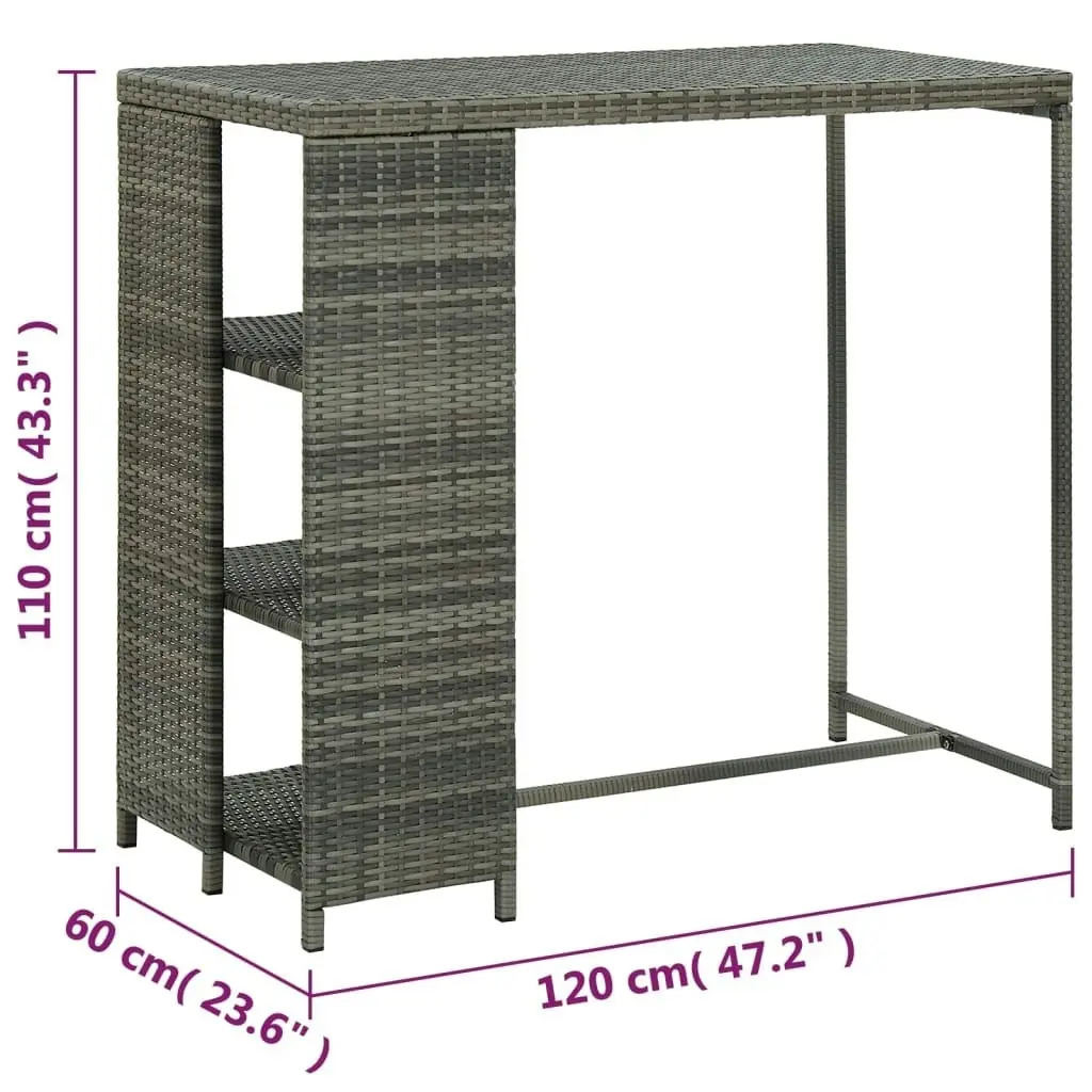 Bar Table with Storage Rack Grey 120x60x110 cm Poly Rattan 313477