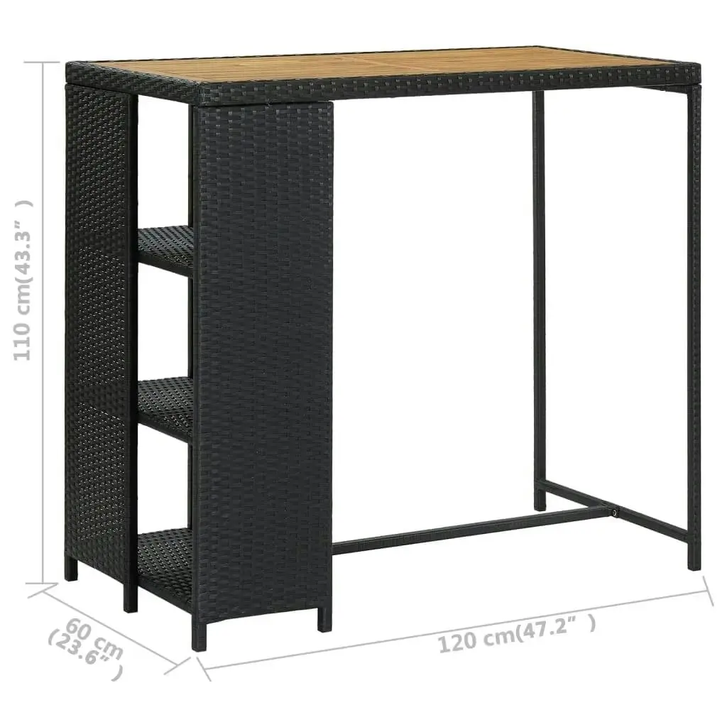 Bar Table with Storage Rack Black 120x60x110 cm Poly Rattan 313478