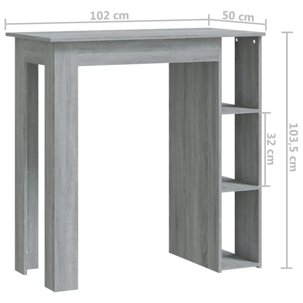 Bar Table with Shelf Grey Sonoma 102x50x103.5 cm Engineered Wood 812964